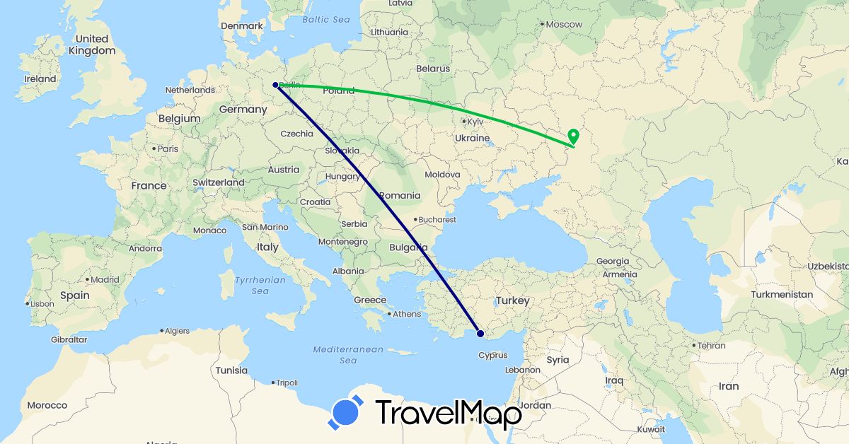 TravelMap itinerary: driving, bus in Germany, Russia, Turkey (Asia, Europe)